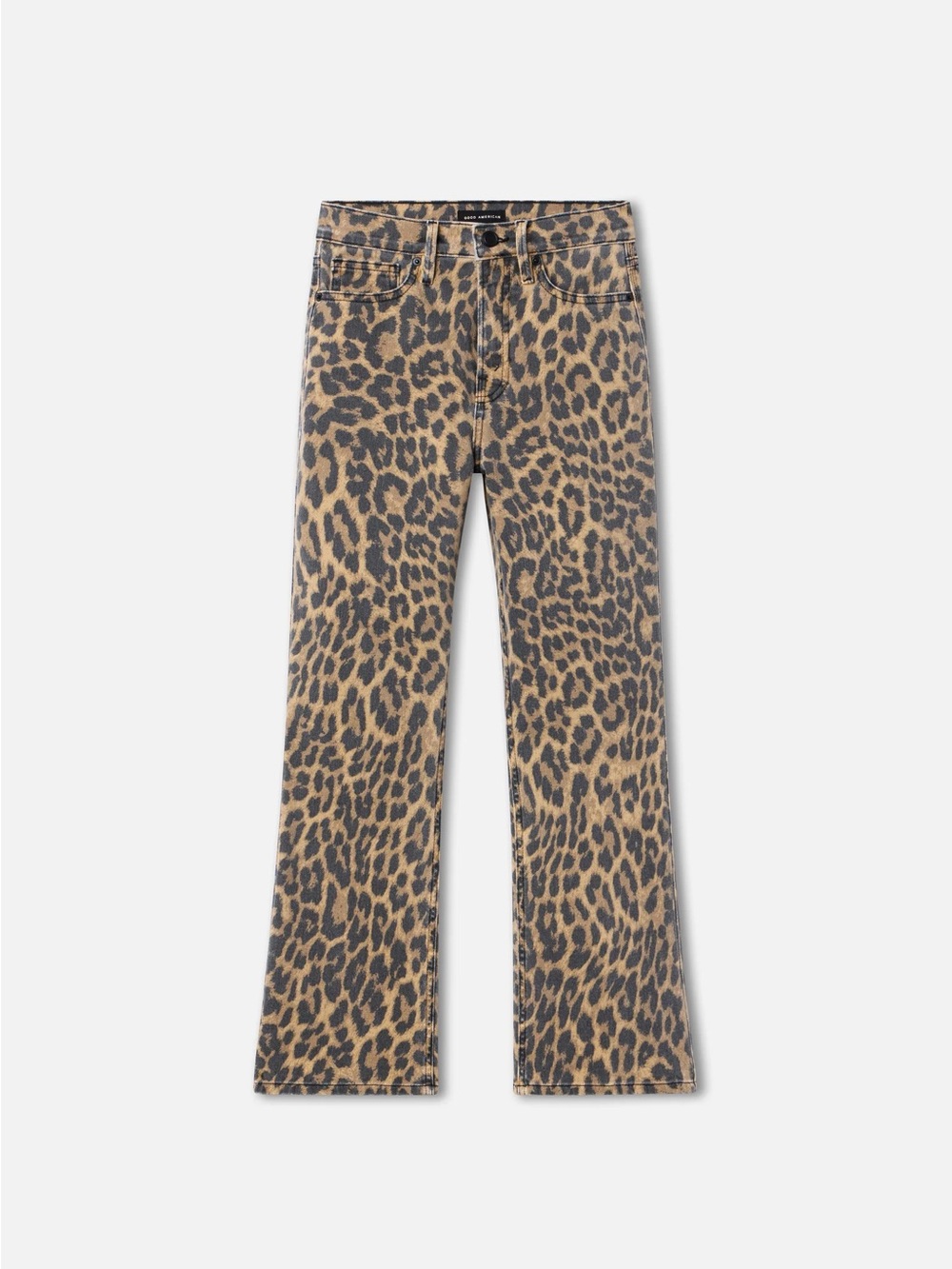 Good American Leopard-Print Flare Jeans in Tan and Black - Picture 2 of 2
